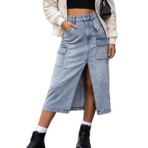 NWT Juicy Couture Belted Denim Front Slit Cargo Midi Skirt, 8/29